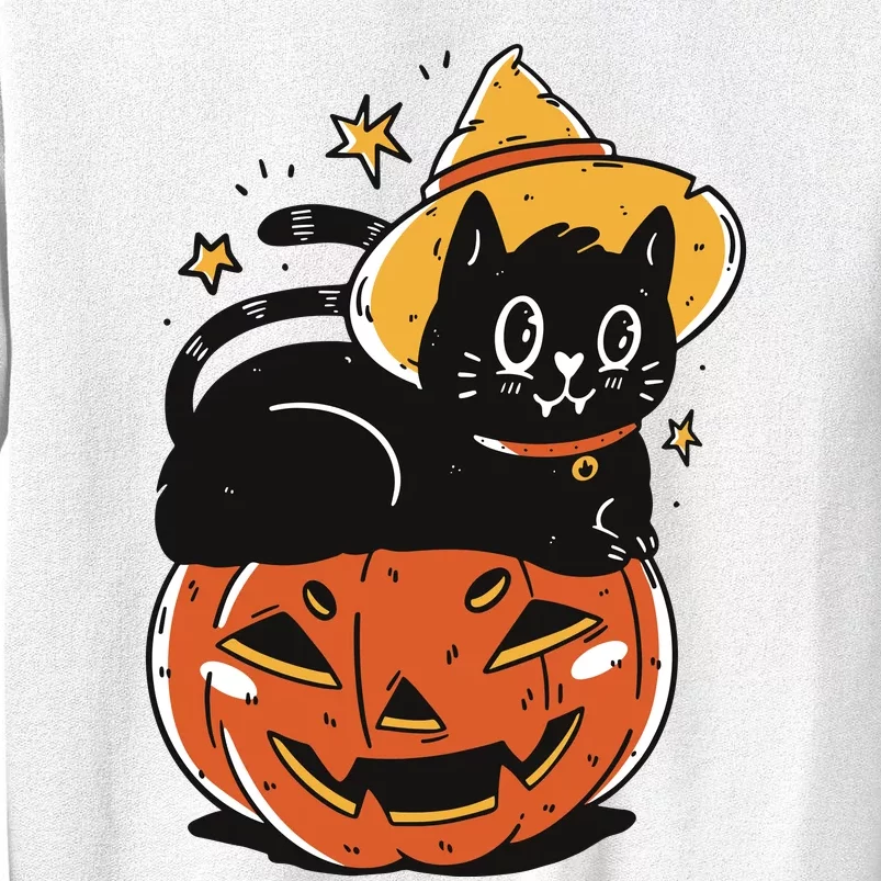 Black Cat Halloween Witch Hat Pumpkin Costume Sweatshirt