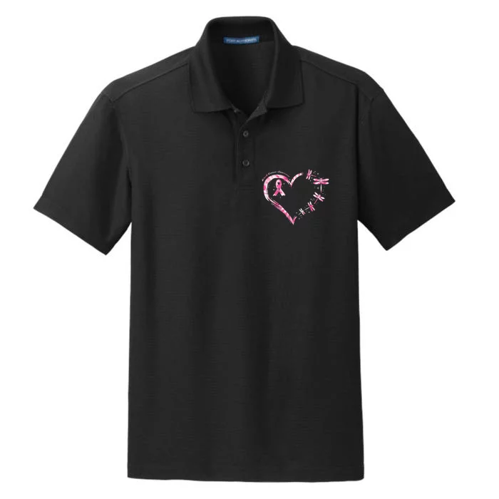 Breast Cancer Heart Dragonflies Awareness Dry Zone Grid Performance Polo