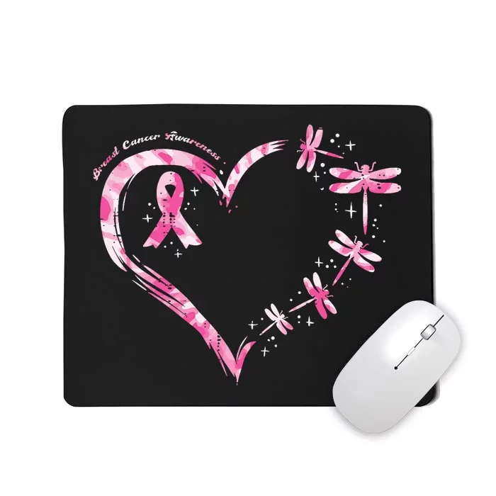 Breast Cancer Heart Dragonflies Awareness Mousepad