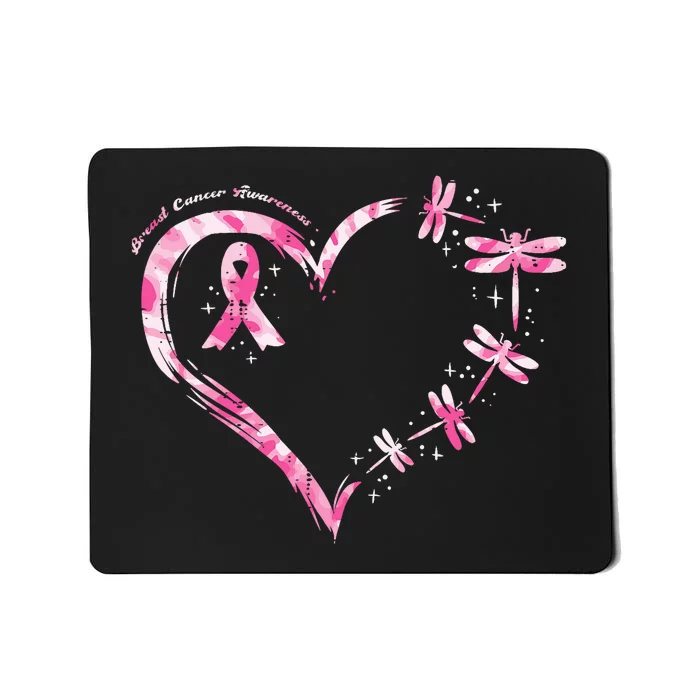 Breast Cancer Heart Dragonflies Awareness Mousepad