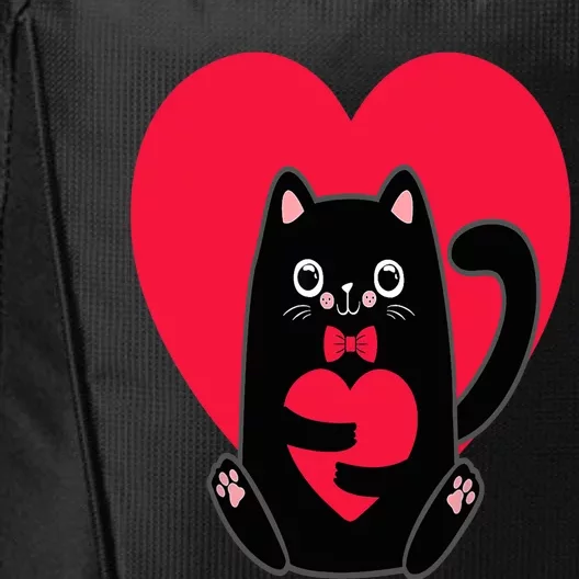 Black Cat Heart Valentines Day Cute Kitten Kitty-Love V Day City Backpack