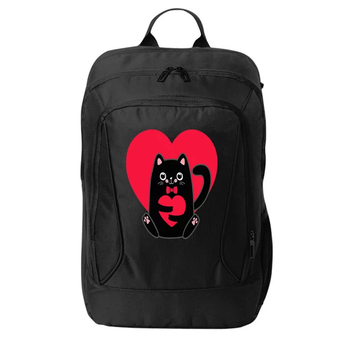 Black Cat Heart Valentines Day Cute Kitten Kitty-Love V Day City Backpack