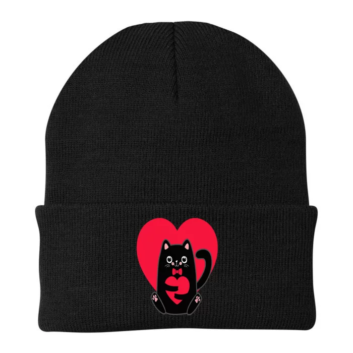 Black Cat Heart Valentines Day Cute Kitten Kitty-Love V Day Knit Cap Winter Beanie