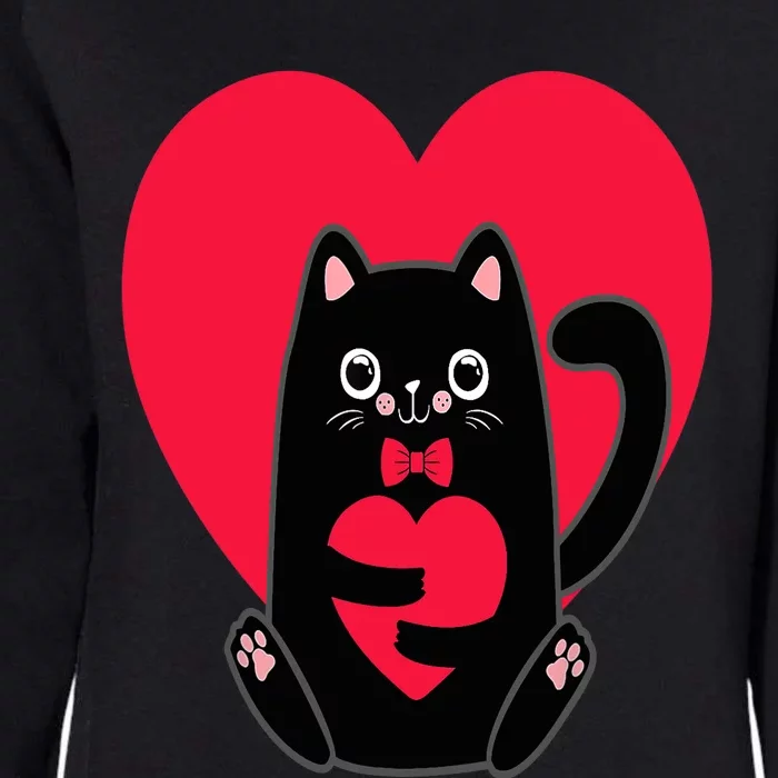 Black Cat Heart Valentines Day Cute Kitten Kitty-Love V Day Womens California Wash Sweatshirt