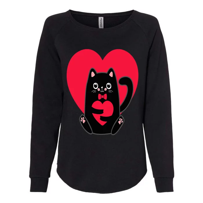 Black Cat Heart Valentines Day Cute Kitten Kitty-Love V Day Womens California Wash Sweatshirt