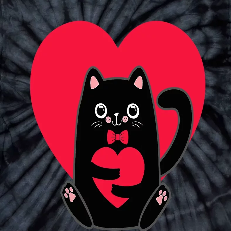 Black Cat Heart Valentines Day Cute Kitten Kitty-Love V Day Tie-Dye T-Shirt