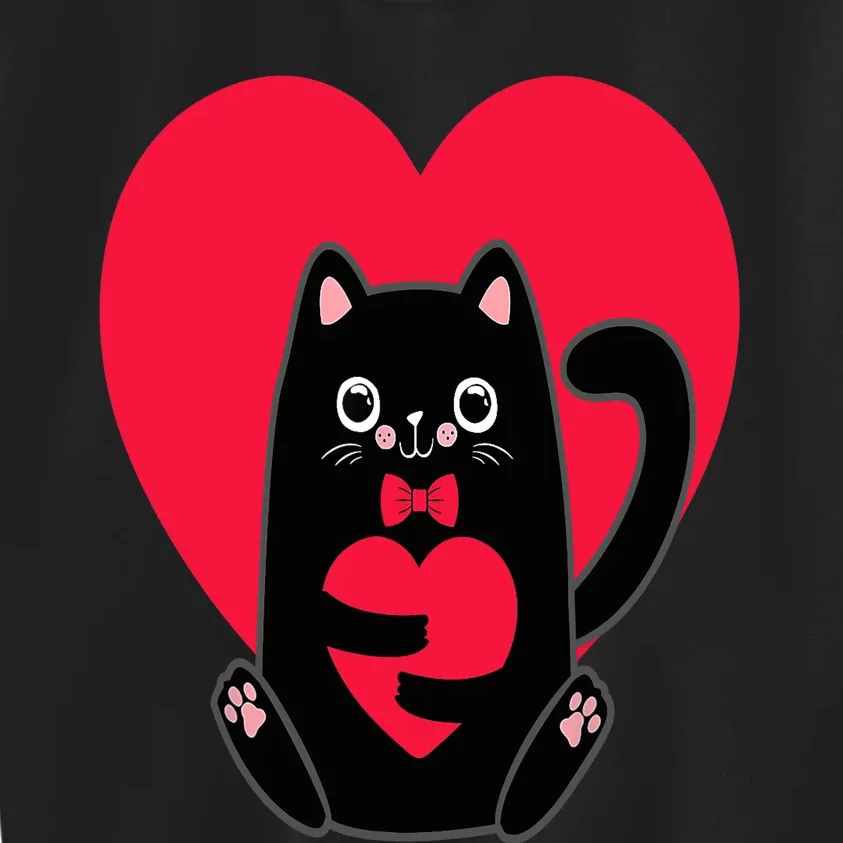 Black Cat Heart Valentines Day Cute Kitten Kitty-Love V Day Kids Sweatshirt