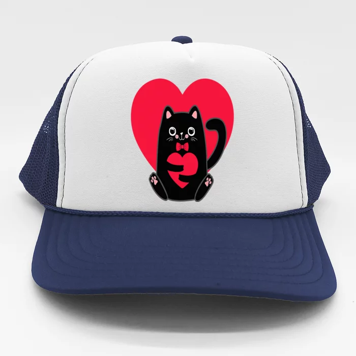 Black Cat Heart Valentines Day Cute Kitten Kitty-Love V Day Trucker Hat