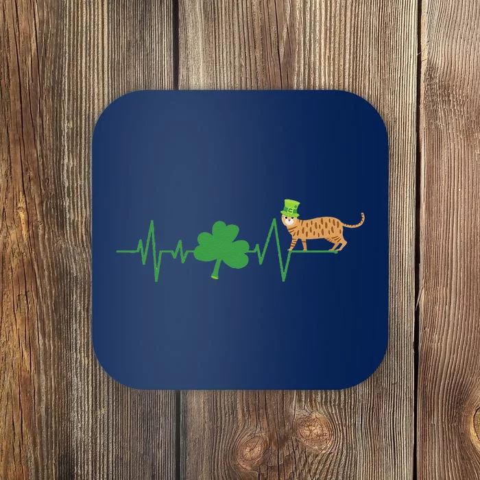 Bengal Cat Heartbeat St Patrick's Day Coaster