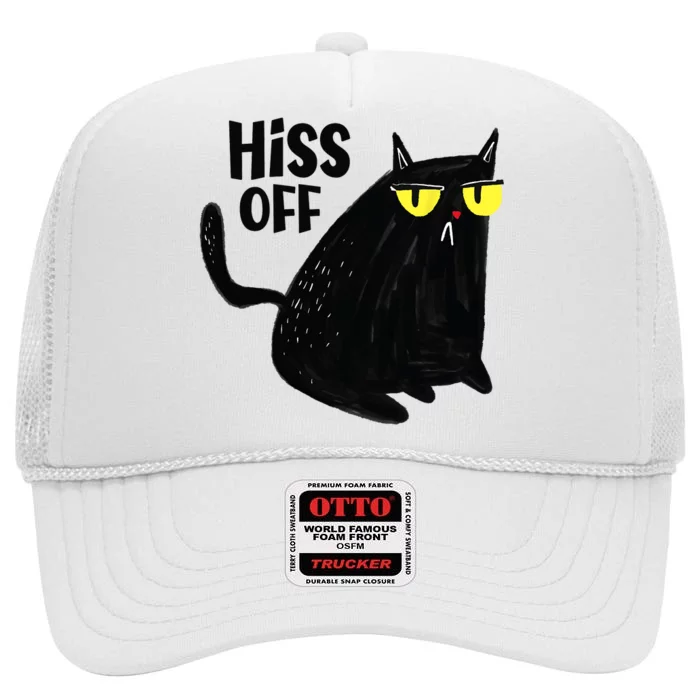 Black Cat Hiss Off For Men Women Meow Cat Gifts High Crown Mesh Trucker Hat