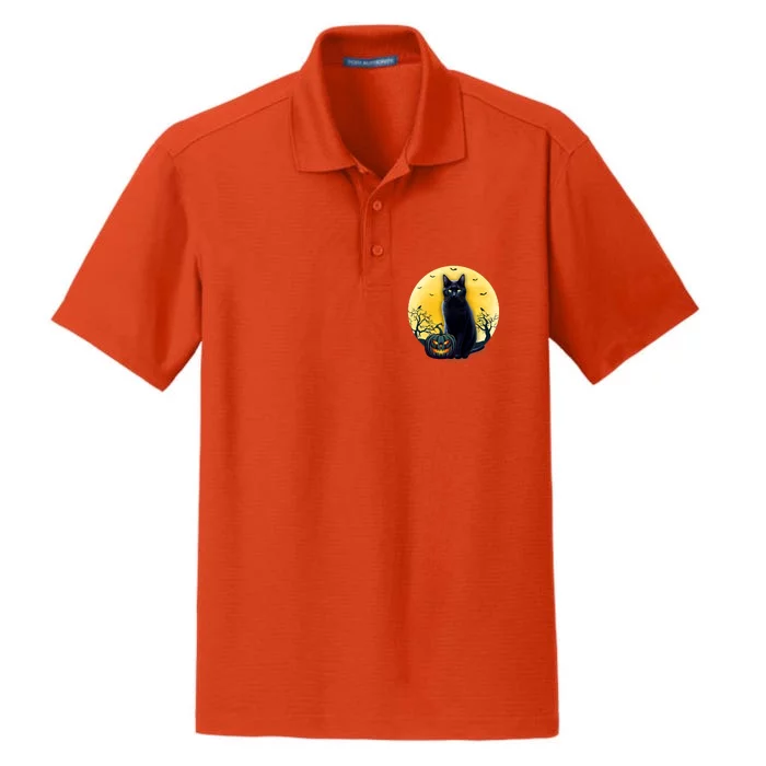 Black Cat Halloween Pumpkin Costume Dry Zone Grid Performance Polo