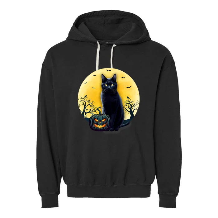 Black Cat Halloween Pumpkin Costume Garment-Dyed Fleece Hoodie