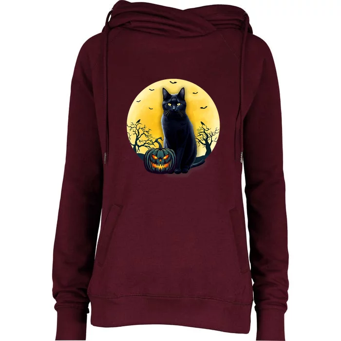 Black Cat Halloween Pumpkin Costume Womens Funnel Neck Pullover Hood