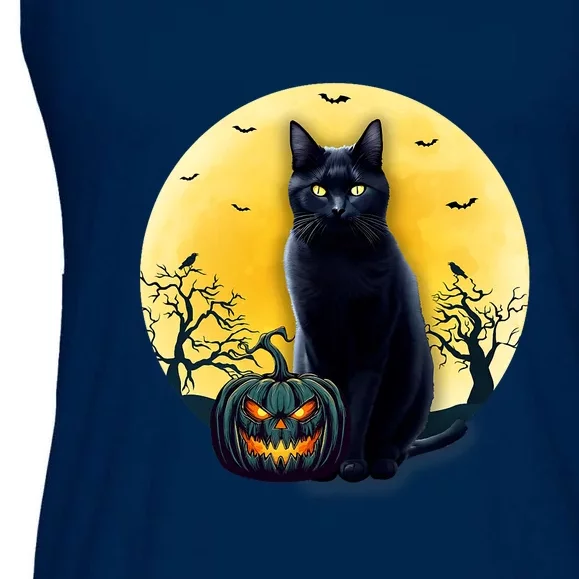 Black Cat Halloween Pumpkin Costume Ladies Essential Flowy Tank