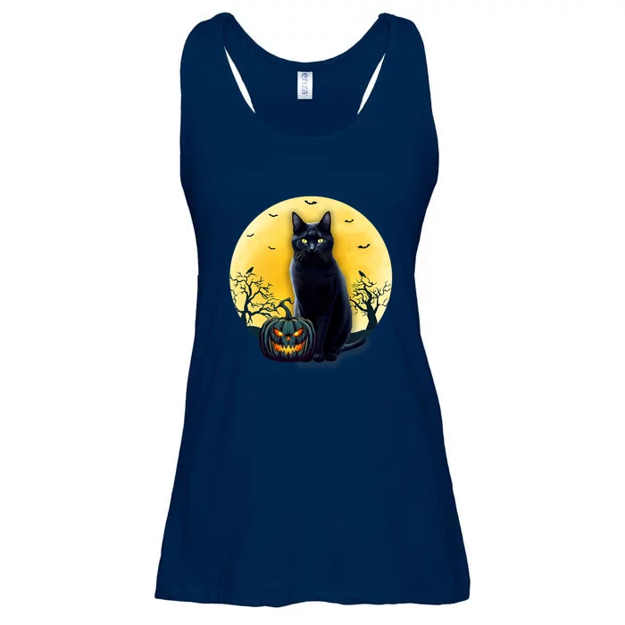 Black Cat Halloween Pumpkin Costume Ladies Essential Flowy Tank