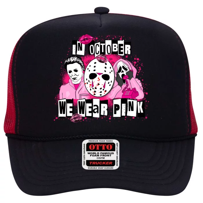 Breast Cancer Horror Movie Characters Halloween High Crown Mesh Trucker Hat