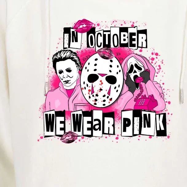 Breast Cancer Horror Movie Characters Halloween Womens Funnel Neck Pullover Hood