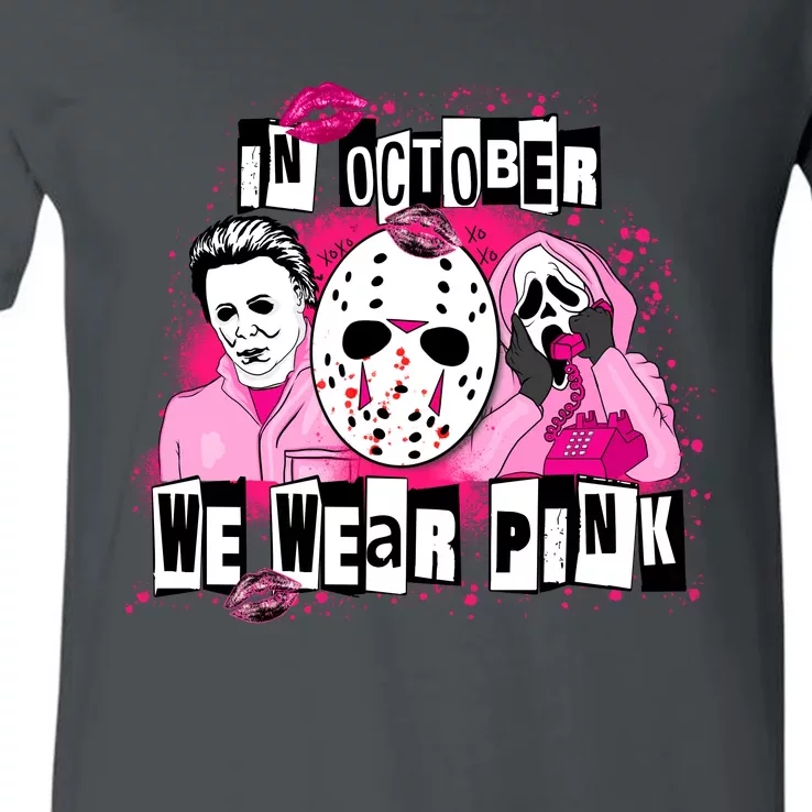 Breast Cancer Horror Movie Characters Halloween V-Neck T-Shirt