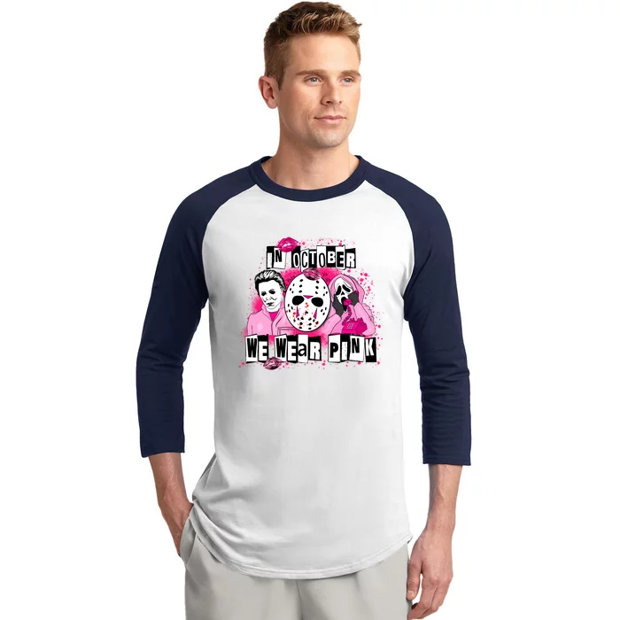 Breast Cancer Horror Movie Characters Halloween Baseball Sleeve Shirt