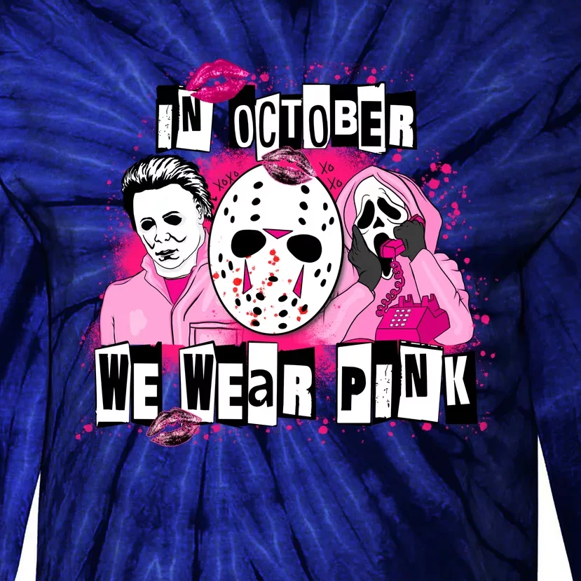 Breast Cancer Horror Movie Characters Halloween Tie-Dye Long Sleeve Shirt