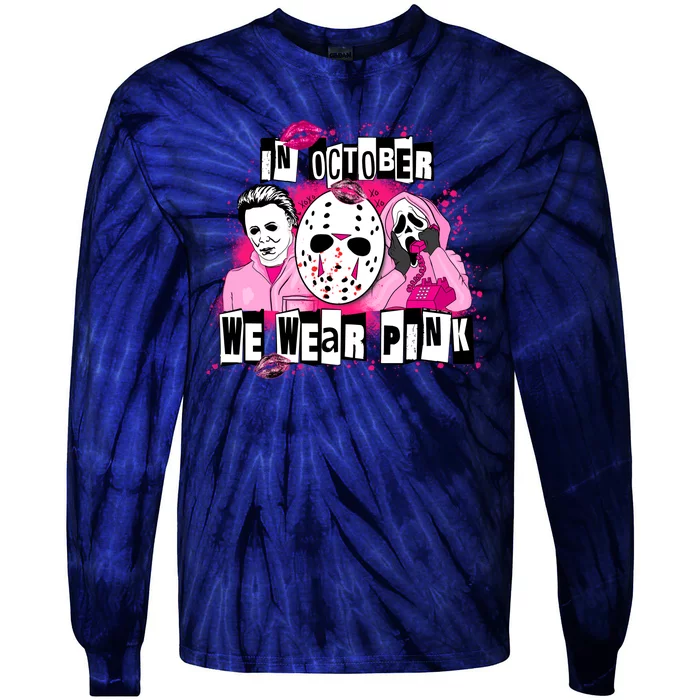 Breast Cancer Horror Movie Characters Halloween Tie-Dye Long Sleeve Shirt