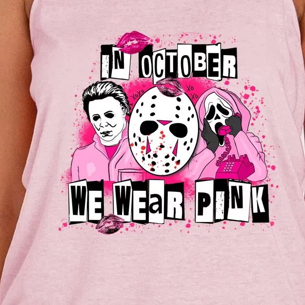 Breast Cancer Horror Movie Characters Halloween Women's Knotted Racerback Tank