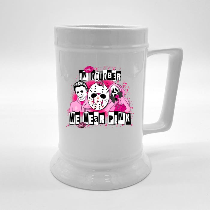 Breast Cancer Horror Movie Characters Halloween Front & Back Beer Stein