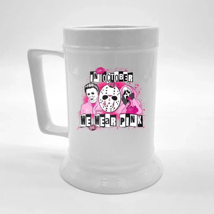 Breast Cancer Horror Movie Characters Halloween Front & Back Beer Stein