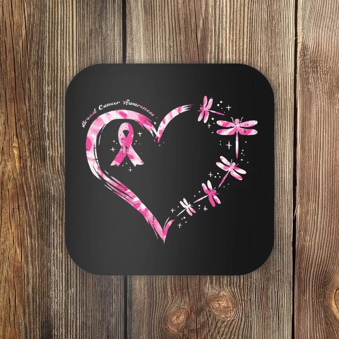 Breast Cancer Heart Dragonflies Awareness Coaster