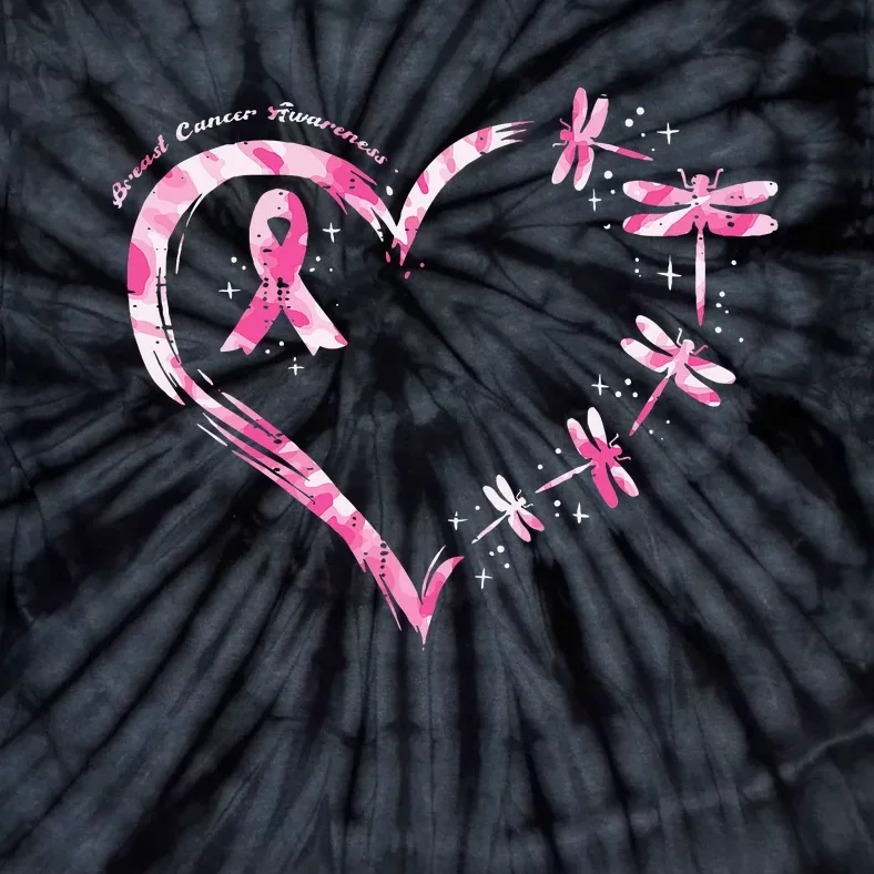 Breast Cancer Heart Dragonflies Awareness Tie-Dye T-Shirt