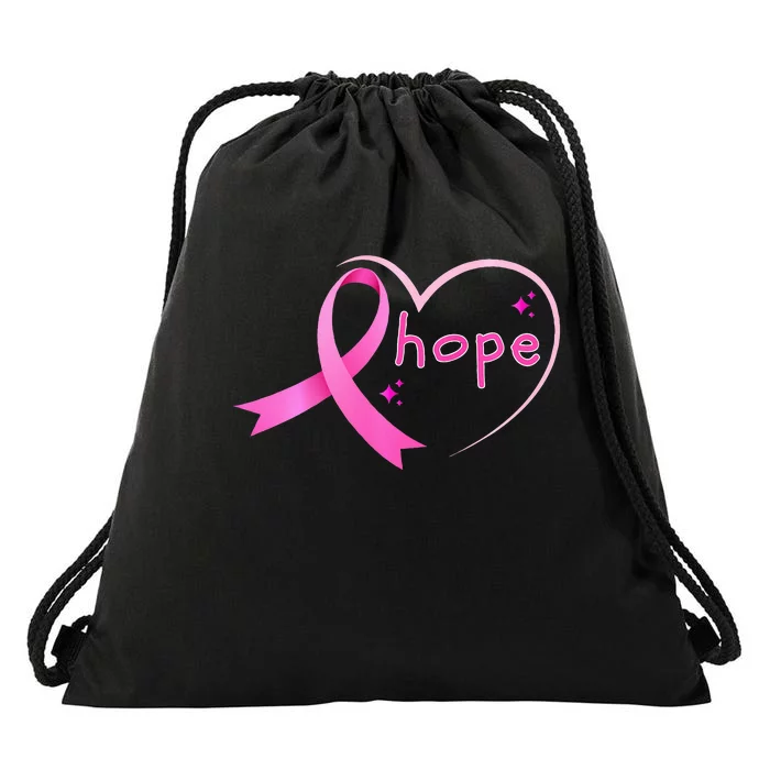 Breast Cancer Hope Ribbon Heart 2024 Awareness Hope Drawstring Bag