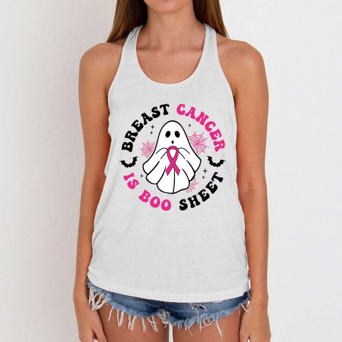 Breast Cancer Is Boo Sheet Breast Cancer Awareness Halloween Women's Knotted Racerback Tank