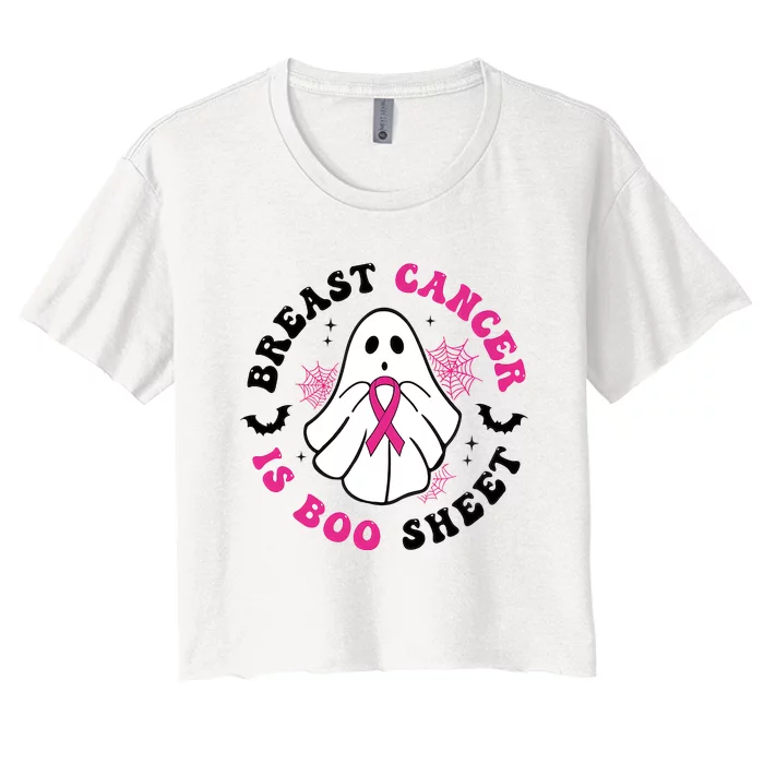 Breast Cancer Is Boo Sheet Breast Cancer Awareness Halloween Women's Crop Top Tee