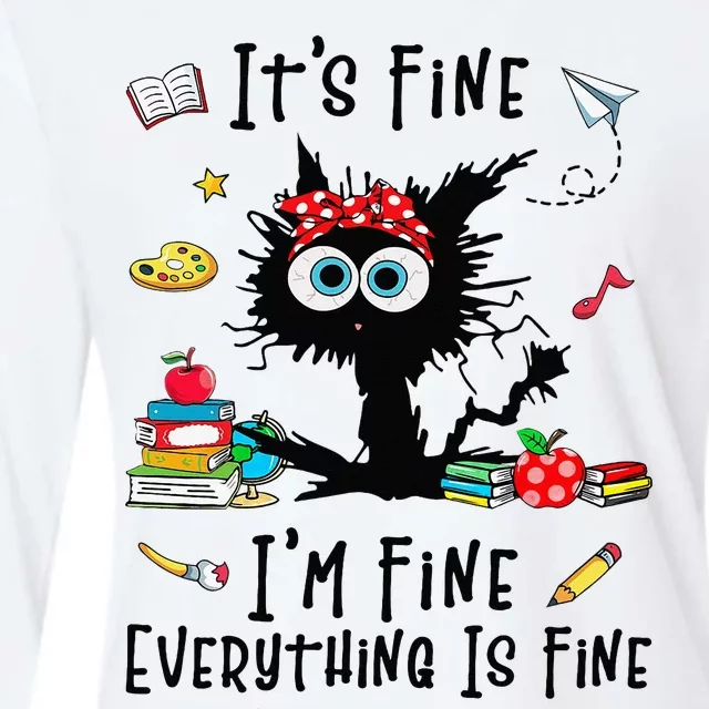 Black Cat It's Fine I'm Fine Everything Is Fine Teacher Xmas Womens Cotton Relaxed Long Sleeve T-Shirt