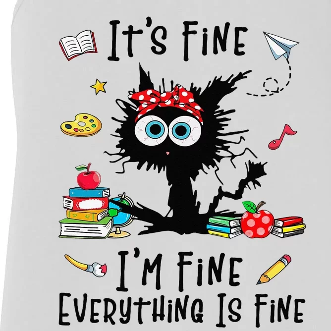 Black Cat It's Fine I'm Fine Everything Is Fine Teacher Xmas Women's Racerback Tank