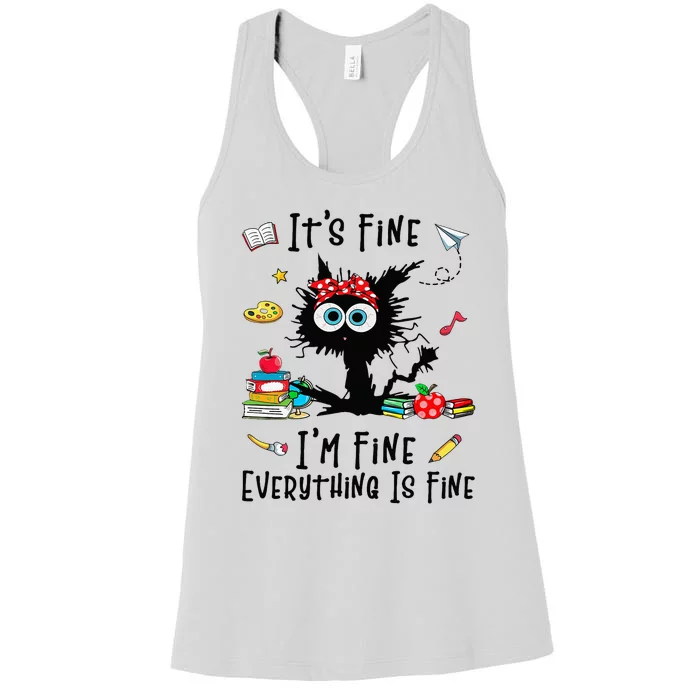 Black Cat It's Fine I'm Fine Everything Is Fine Teacher Xmas Women's Racerback Tank