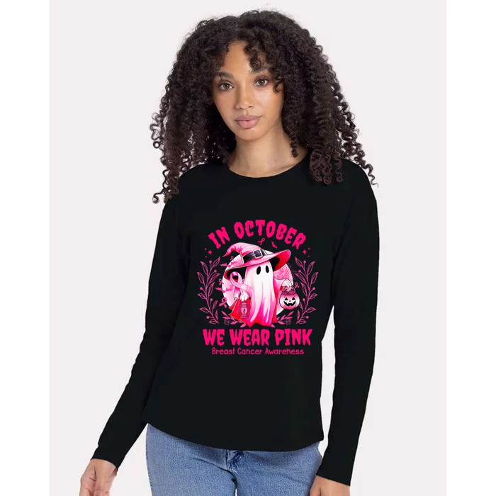 Breast Cancer In October We Wear Halloween Womens Cotton Relaxed Long Sleeve T-Shirt