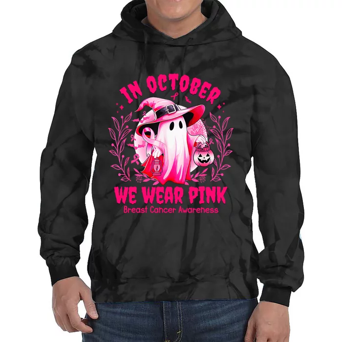 Breast Cancer In October We Wear Halloween Tie Dye Hoodie