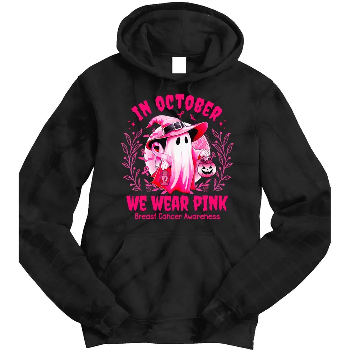 Breast Cancer In October We Wear Halloween Tie Dye Hoodie