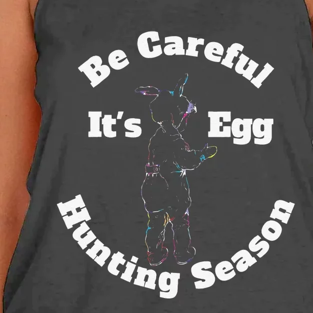 Be Careful It's Egg Hunting Season Easter Women's Knotted Racerback Tank