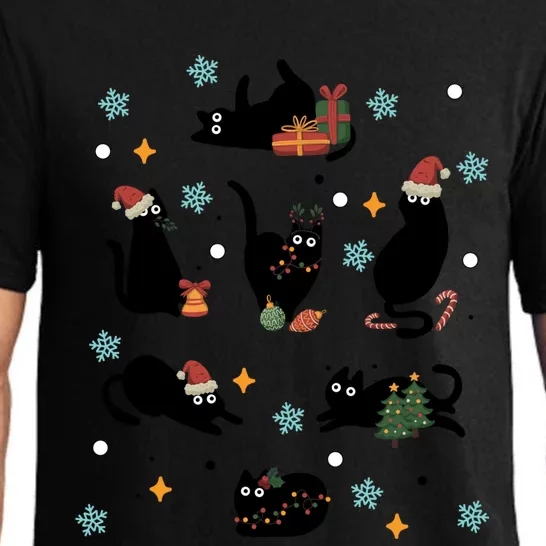 Black Cat In Christmas Santa Elf Hat Holiday Cat Lover Gift Pajama Set