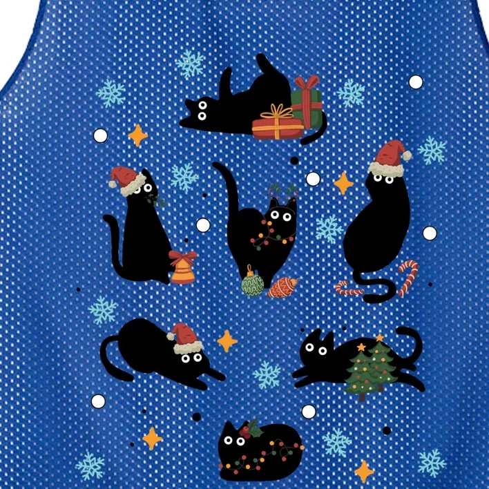 Black Cat In Christmas Santa Elf Hat Holiday Cat Lover Gift Mesh Reversible Basketball Jersey Tank