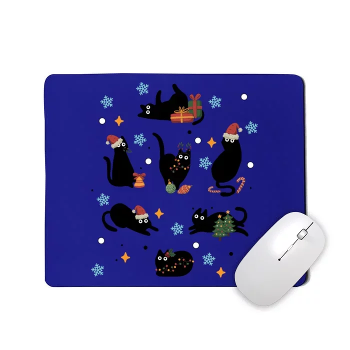 Black Cat In Christmas Santa Elf Hat Holiday Cat Lover Gift Mousepad