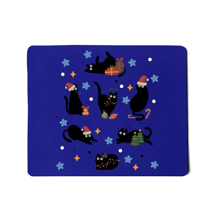 Black Cat In Christmas Santa Elf Hat Holiday Cat Lover Gift Mousepad