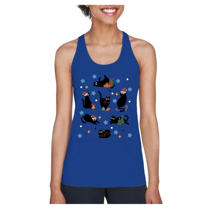 Black Cat In Christmas Santa Elf Hat Holiday Cat Lover Gift Women's Racerback Tank