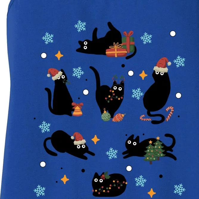 Black Cat In Christmas Santa Elf Hat Holiday Cat Lover Gift Women's Racerback Tank