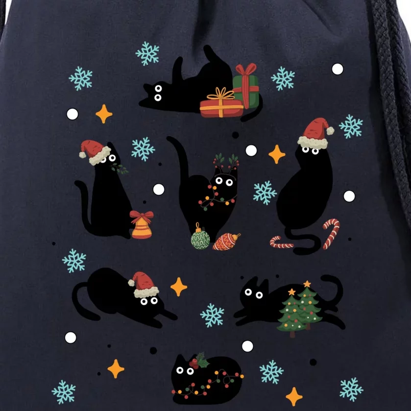 Black Cat In Christmas Santa Elf Hat Holiday Cat Lover Gift Drawstring Bag