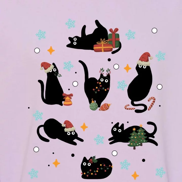 Black Cat In Christmas Santa Elf Hat Holiday Cat Lover Gift Garment-Dyed Sweatshirt