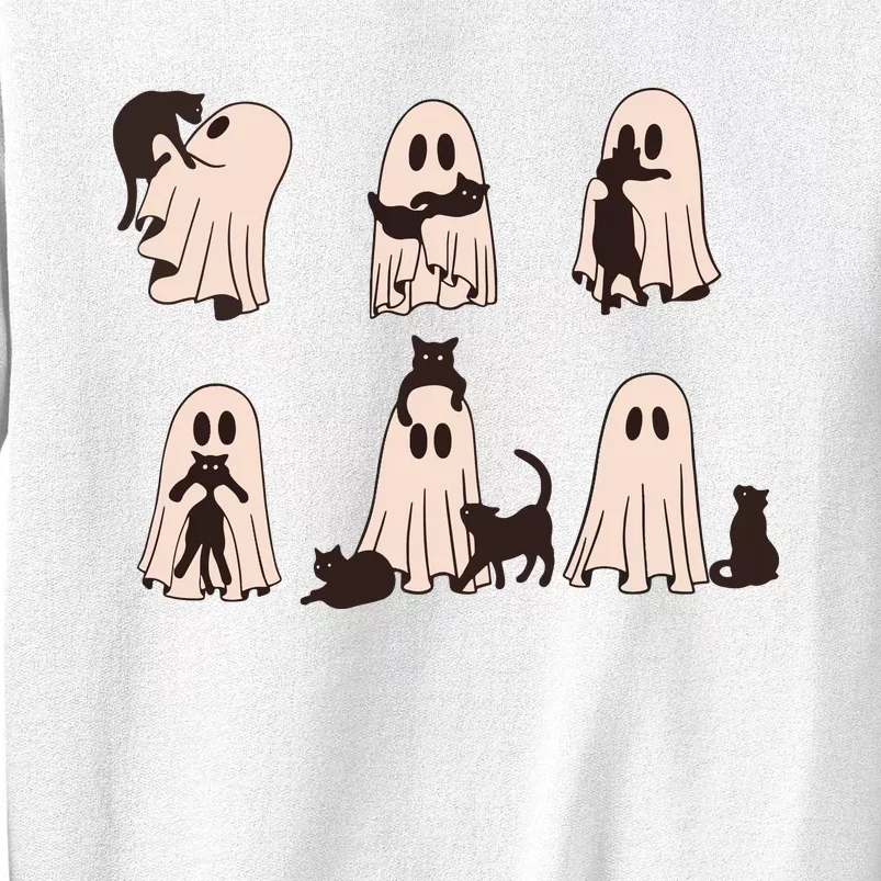 Black Cats In Ghost Costume Cute Ghost Cat Halloween Sweatshirt