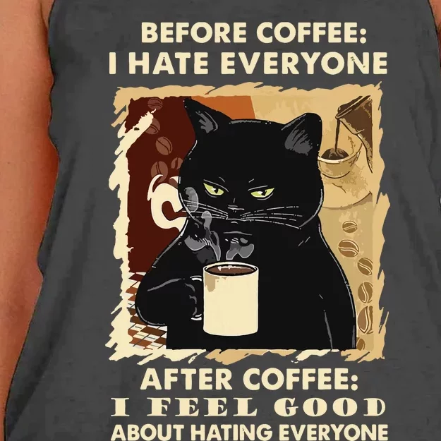 Before Coffee I Hate Everyone After Coffee Black Cat Drink Women's Knotted Racerback Tank